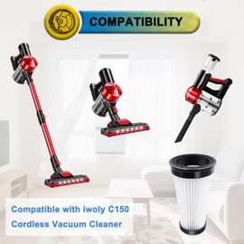 4 Pack Replacement HEPA Filters compatible with iwoly C150 Cordless Vacuum Cleaner, and 1 Small Brush