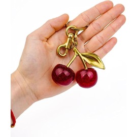 2pcs Cherry Keychain Luxurious 18K Golden Bag Charms for Purse Handbags Cute Cherry Accessories