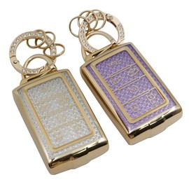 CHQLPBF 2pcs Key Fob Cover with Metal Keychain Compatible with 2022-2024 Jeep Grand Wagoneer Soft TPU Protection Case Shell (J-(White Purple))