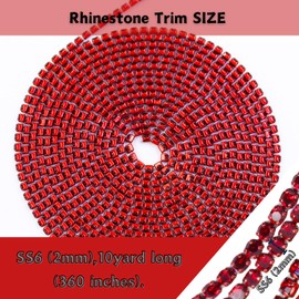 PEARLY JUN 10 Yards Red Rhinestone Chain Siam Rhinestone Trim Crystal Artificial Stone Trim Cup Chain SS6 2mm Color Plated Cup Stitch Costume Decoration