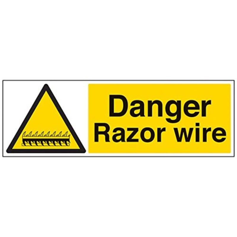VSafety Danger Razor Wire Sign - Landscape - 600mm x