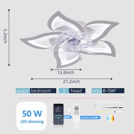 Bevenus Low Profile Ceiling Fan with Lights,110v Modern Dimmable Flower Shape, Remote Control/app Control,Timing 6 Gear Speeds Fan Ceiling Lamp.