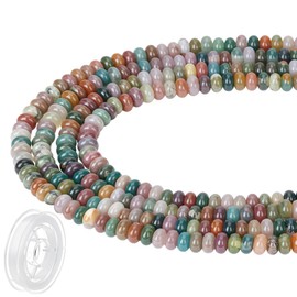 CRAFTYMELODY 4 mm Natural Indian Agate Beads 2 Strands Rondelle Simi Gemstone Beads Bulk with 20 m Thread Loose Beads Charms Pendant for Jewellery Making