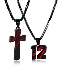 RWQIAN Baseball Necklace for Boys Baseball Number Pendant Necklace Stainless Steel Men Baseball Cross Necklace and Number 12 Chain Set Jewelry Gift
