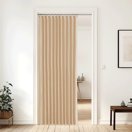 NICETOWN 80 Inches Long Curtain for Open Closet, Pleated Folding Curtains for Doorway, Privacy Room Divider for Bedroom Living Room Separation, 1 Panel with Hooks, W60 x L80, Biscotti Beige