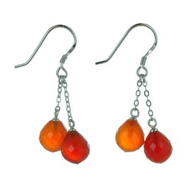Franki Baker Natural Orange Carnelian Gemstones Sterling Silver Dangle Drop Earrings. Length: 4cm