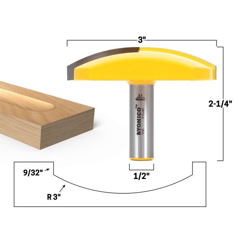 YONICO Router Bits Horizontal Crown 3-Inch Radius 1/2-Inch Shank 16185