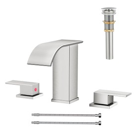 AVSIILE Waterfall Bathroom Faucet 3 Hole, Brushed Nickel 8 Inch Widespread Modern 3 Piece Bathroom Sink Faucet, Touch On Lavatory Faucet for Vanity RV Restroom, Curved Spout