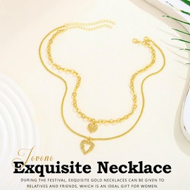 Jovono Boho Heart Necklaces Layered Gold Love Pendant Necklace Chains for Women One Size Plastic No Gemstone, Plastic, No Gemstone
