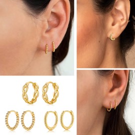 Sterling Silver Hoop Earrings for Women | Gold Hypoallergenic S925 Huggie Hoop Earrings Small Cartilage Sleepers Earrings Studs Set Jewellery Gifts for Girls Men