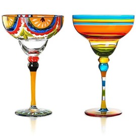 JanYoo Hand Painted Margarita Glasses, Set of 2 Cocktail Cups Champagne Glass Decorations for Cinco de Mayo Parties, Dessert Champagne Glasses Margarita Gifts for Tropical Party Supplies(9 oz)
