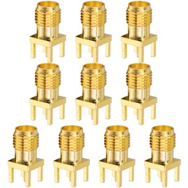 BOOBRIE 10-Pack SMA Female Base Socket(Jack), SMA Female PCB Clip Edge Mount Adapter Straight Solder 50 Ohm RF Connector Vertical Thru Hole- Gold