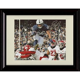 Saquon Barkley Autograph Promo Print - Penn State Football- Jumping and Running The Ball - Framed 8x10