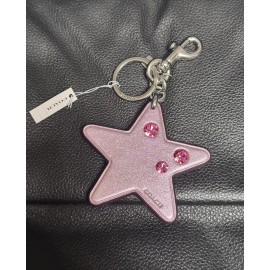 Coach NWT Coach Metallic Leather Star Bag Charm With Gems Keychain Silver/Pink CZ172
