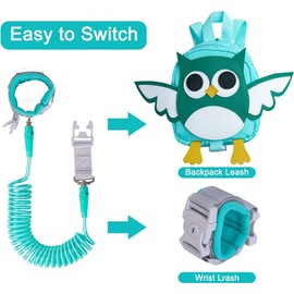 HUGVIDAS Cute Kid-Toddler Backpack with Detachable Safety Harness Green Owl