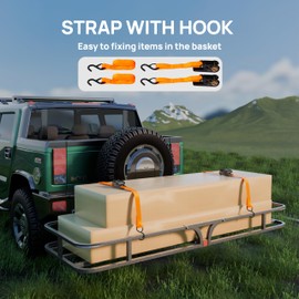 TUFFIOM 59"x19"x6" Hitch Mount Cargo Carrier Basket, 500lbs Steel Car Cargo Trailer Hitch Luggage Rack with Straps & Stabilizer for SUV Car Truck Van with 2" Hitch Receiver