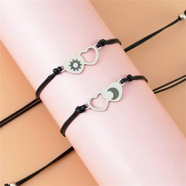 2pcs/set Couple Bracelets Braided Hand Ropes For Women Pinky Promise Distance Matching Bracelets for Couples (Sun Moon)