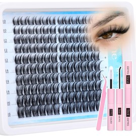 Zegaine Natural Lash Clusters Kit Manga Eyelash Clusters Clear Band Anime Cluster Eyelash Extensions Kit Individual Lashes Natural DIY Lash Extension Kit with Lash Bond&Seal, Tweezers 10-16MM 120Pcs