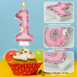 JonesLi JonesLi 1th Birthday CandlesGlitter Butterfly Cake Toppers Pink Sequins Wedding Numeral Cupcake DecorationsSuitable for Girl and boy Wedding Cakes, Party Celebrations, Birthday Decorations