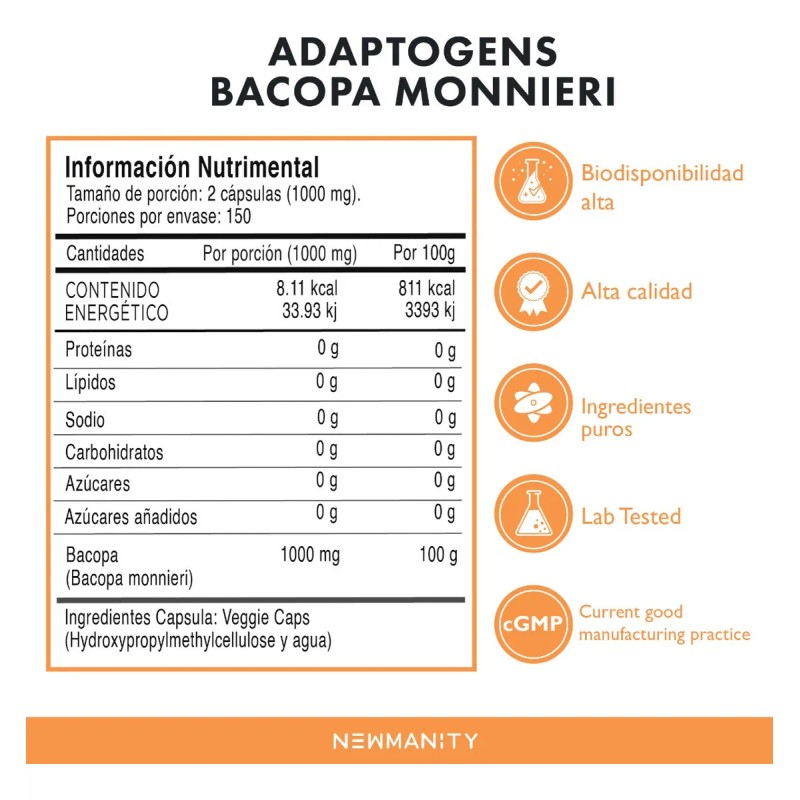 Suplemento en cpsula Newmanity MineralesVitaminas de Adaptogens Bacopa Monnieri x