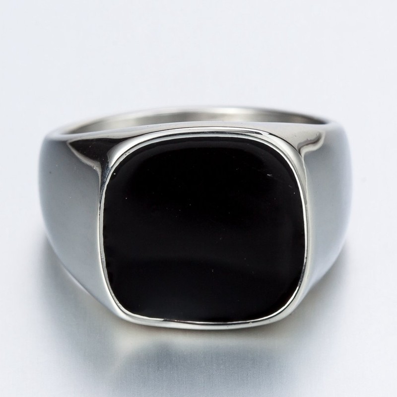 JUDE Stainless SStainless Steel Black Enamel Classical Plain Signet Ring