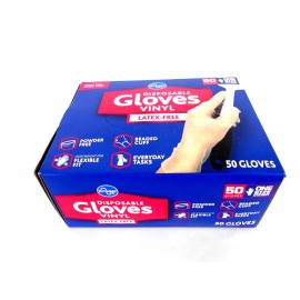 KROGER 50 PAIRS Disposable Latex and Powder Free Vinyl Gloves One Size Fits All