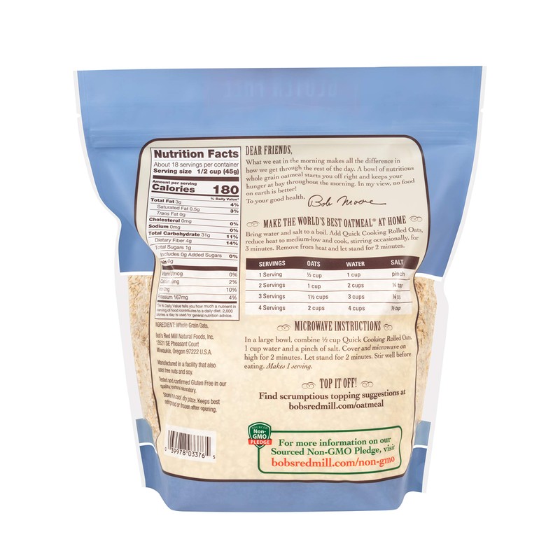 Bob's Red Mill Gluten Free Quick Cooking Rolled Oats, 28