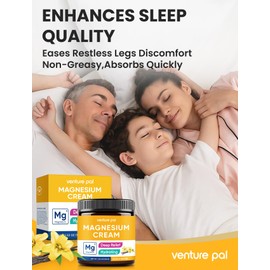 Venture Pal Magnesium Lotion, Topical Magnesium Cream for Sleep, Leg Cramps & Pain, Muscle Relaxation, Calm, Moisturizing Supplement with Coconut Oil, Shea Butter & Hyaluronic Acid, Safe for Kids