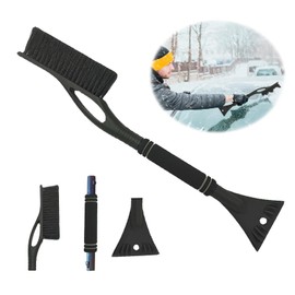 langyoujia Car Ice Scraper with Broom, 2-in-1 Car Ice Scraper with Broom, Removable De-Icer, Ice Scraper Car Window Scraper for Car, Truck and SUV (Black)