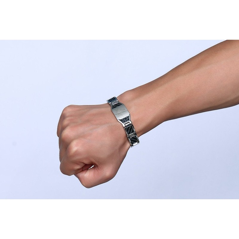Rockyu Men's Men’s Bracelet, Titanium, Silver, Plated, Masonic Engraving, Magnetic,