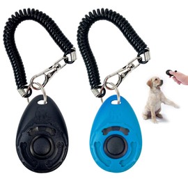 DILUSILK 2 PCS Dog Clicker, Dog Training Clicker with Wrist Strap for Dog Cat Horse Clickers for Dog Training Lightweight Durable Puppy Clicker Training Kit, for Pet Lovers (Black，Blue)