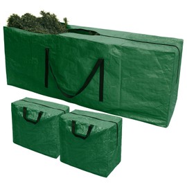 PATIO PLUS 7.5 FT 3 Pieces Christmas Tree Storage Bags with 2 Christmas Decoration Bags, Easy to Store Christmas Tree Storage with Full Zipper,Durable Reinforced Carry Handles,Green