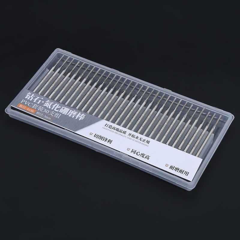 30Pcs Grinding Needle Set Emery Cylindrical Flat Head Electric Grinder