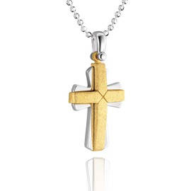 fish Boys Girls 925 Sterling Silver Cross Pendant Necklace Gold Plated Gift Idea Gift Set, Sterling Silver