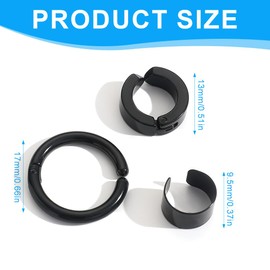 Reccisokz 3-Piece No Piercing Hoop Earrings for Men, Stainless Steel Men's / Women's Classic Hoop Earrings