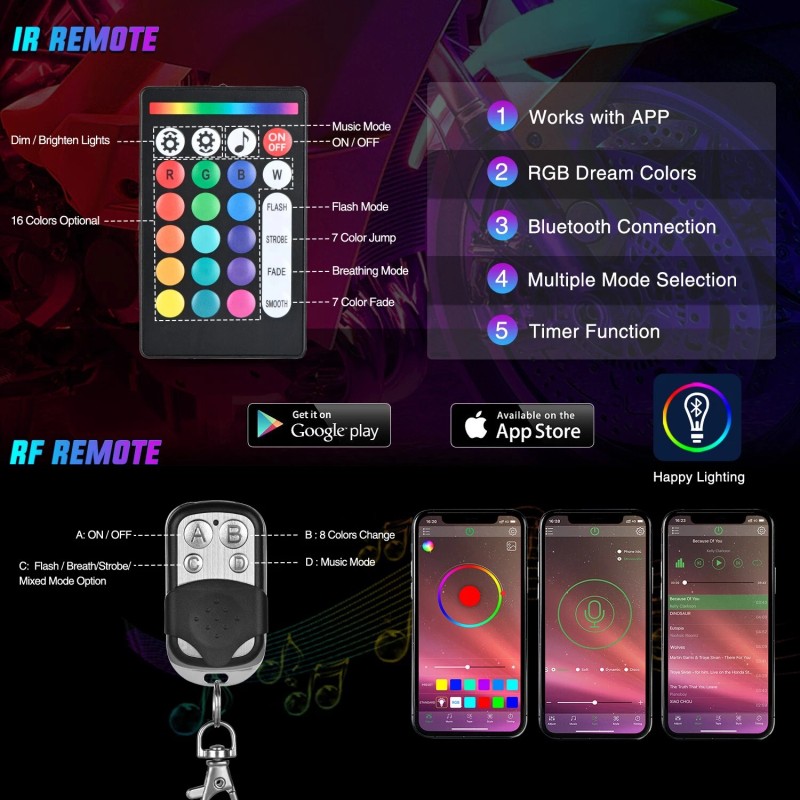 Nilight 12PCS Motorcycle RGB Led Light Kit Waterproof Underbody Light