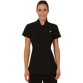 Press Stud Salon Tunic - Beauty Hairdressing Massage Therapist Spa Health Work Nail Uniform (Black, 24)
