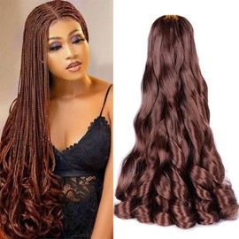 French Curls Braiding Hair 33# Synthetic Bouncy Braiding Hair Extensions 75g/pack French Curly Crochet Hair Extensions 24inch(24 Inch,8 Packs,33#)