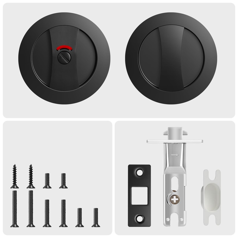 Aglehome Matte Black Pocket Door Hardware with Indicator, Contemporary Privacy