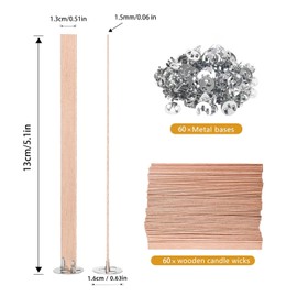 BENIMUS 120 Pcs Thickened Wood Candle Wicks, 5.1 X 0.5 X 0.06 Inches Naturally Smokeless Wood Wicks for Candle Making. (60 Candle Sets)