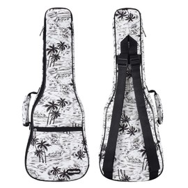CLOUDMUSIC Ukulele Case Gig Bag Padded Backpack For Soprano 21" Inch(soprano, Hawaii Coconut Pattern Black and White)