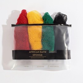 Bellanomi 4 Piece African Exfoliating Net Sponge Bundle, Ethically Sourced from Nigeria Bath Sponge Bath Sponge Shower:_SANKOFA