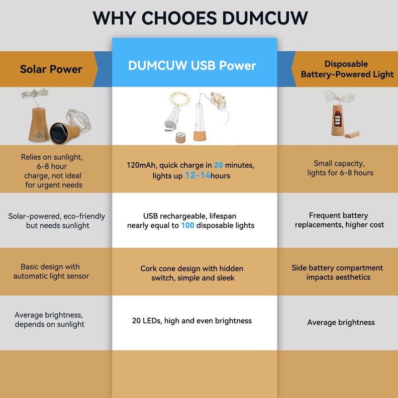 Dumcuw Bottle Lights, 20 LED Fairy Lights Battery Operated USB