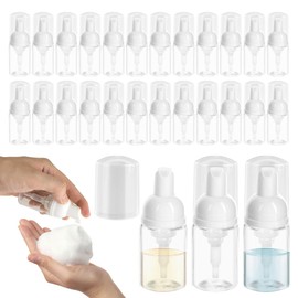 YEUIKERR 30 Pcs Empty Foam Pump Bottles 1 oz / 30 ml Travel Size Foaming Pump Bottles Plastic Mini Foam Bottle Dispenser for Refillable Liquid Soap Lash Shampoo,Clear