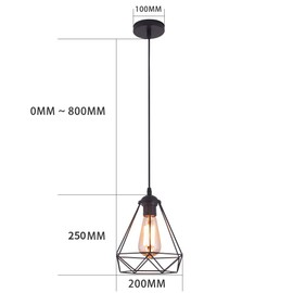 MAXDUYU Vintage Pendant Light Cage Hanging Lamp, E27 Lamp Socket Type, Retro Lampshade Light for Kitchen, Bar, Living Room, Black Colour