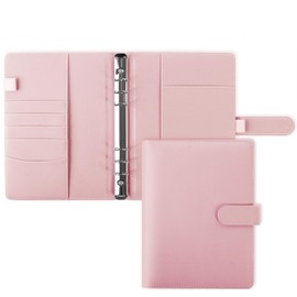 SKYDUE A5 Binder, A5 Ring Binder Faux Leather, Ring Binder A5 Refillable, Budget Binder A5, Notebook A5 (Inner Paper Not Included), Organiser A5 for Office, School and Travel Work (Pink)