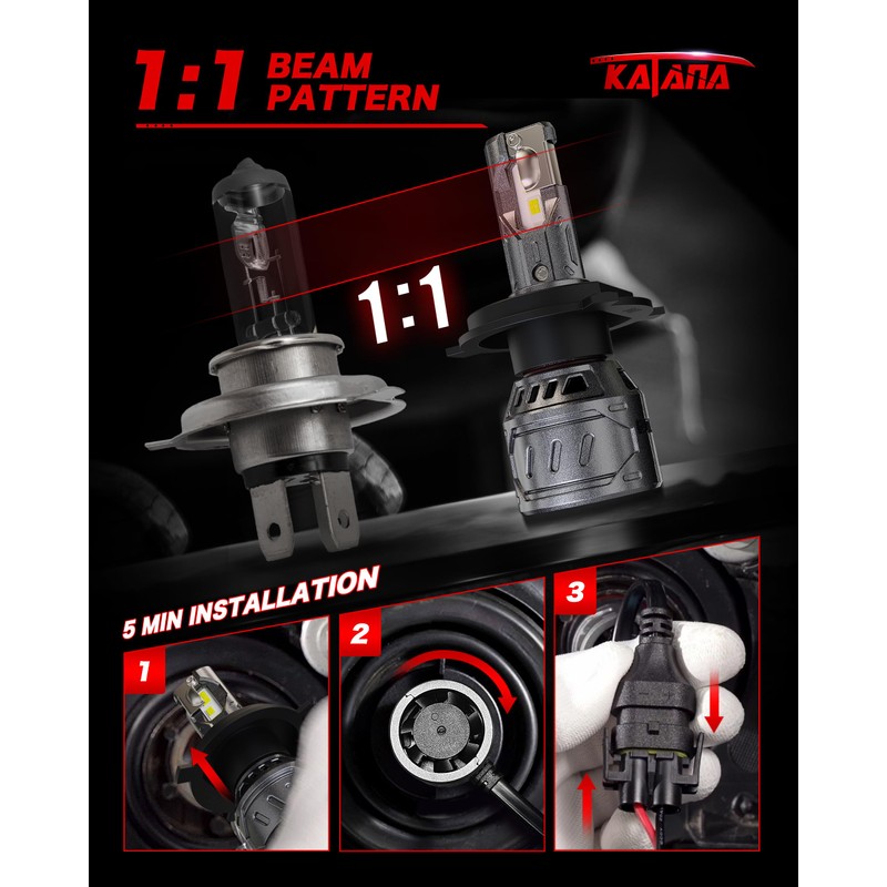 Katana H4 Bulbs, 9003 Light Bulb 400% Brightness 6500K Xenon
