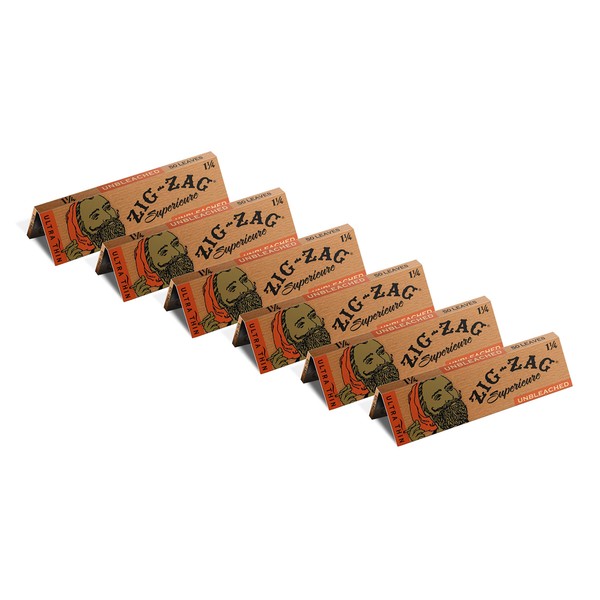 Zig-Zag Rolling Papers - Unbleached 1 and 1/4 - Natural Gum Arabic - 6 Pack