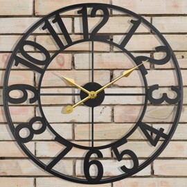 SUKYING Large Outdoor Clock, 24 Inch Silent Non-Ticking Battery Operated Outdoor Wall Clock, Black Modern Metal Wall Clock for Patio, Porch, Pool Area, Kitchen, Bedroom, Living Room, Farmhouse Decor