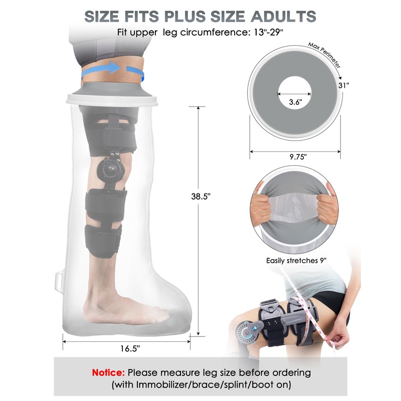 Waterproof Extra Wide Full Leg Cast Cover for Shower after